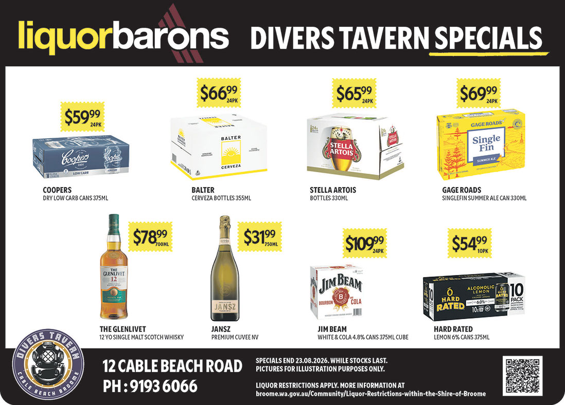 LBarons Divers Aug 23 Bottleshop specials at Divers Tavern